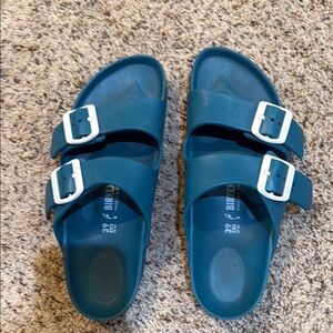 Birkenstock Teal Sandals with White Buckles